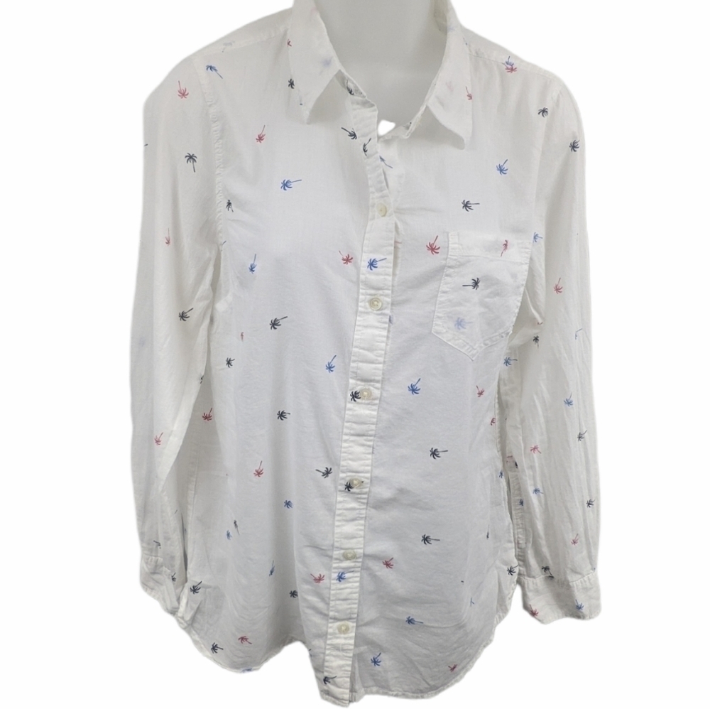 Gap Fitted Boyfriend Shirt Palm Tree Print Sz S